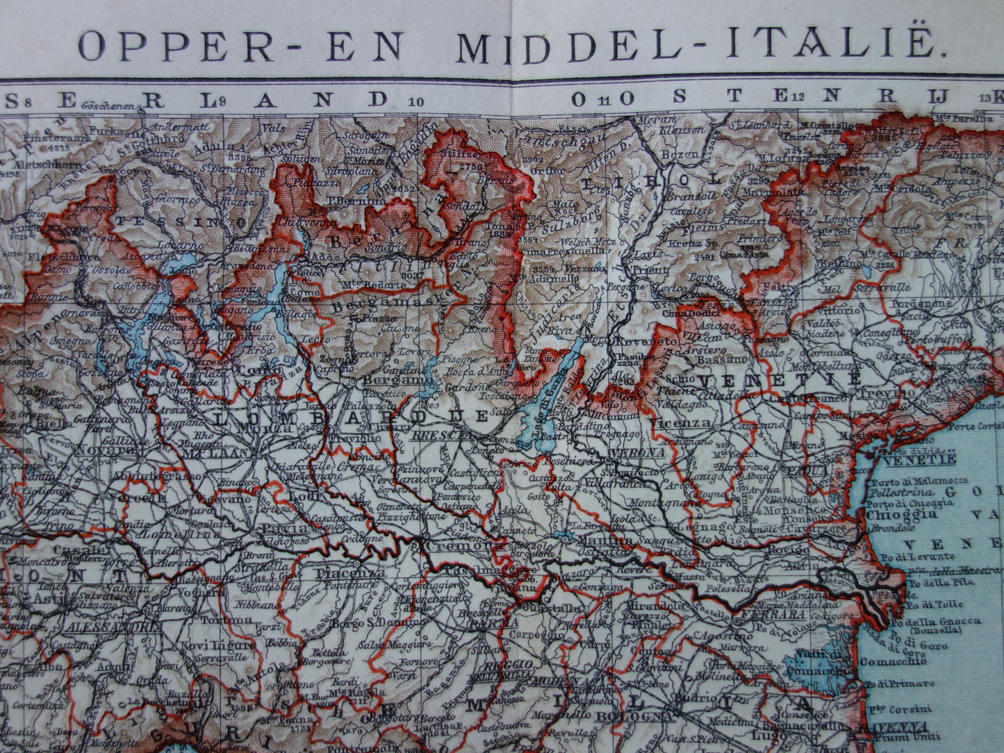 Old Dutch map of Northern ITALY from 1908 original antique map Italy historical maps