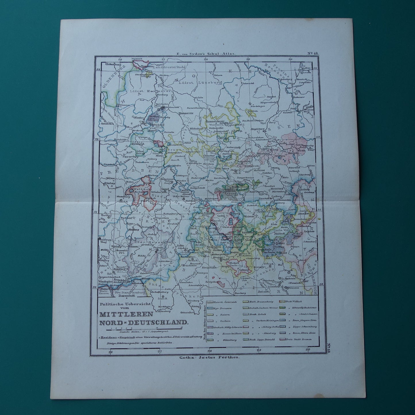 Old map of Germany region Weimar Hannover Dessau Rudolstadt Antique map from 1875