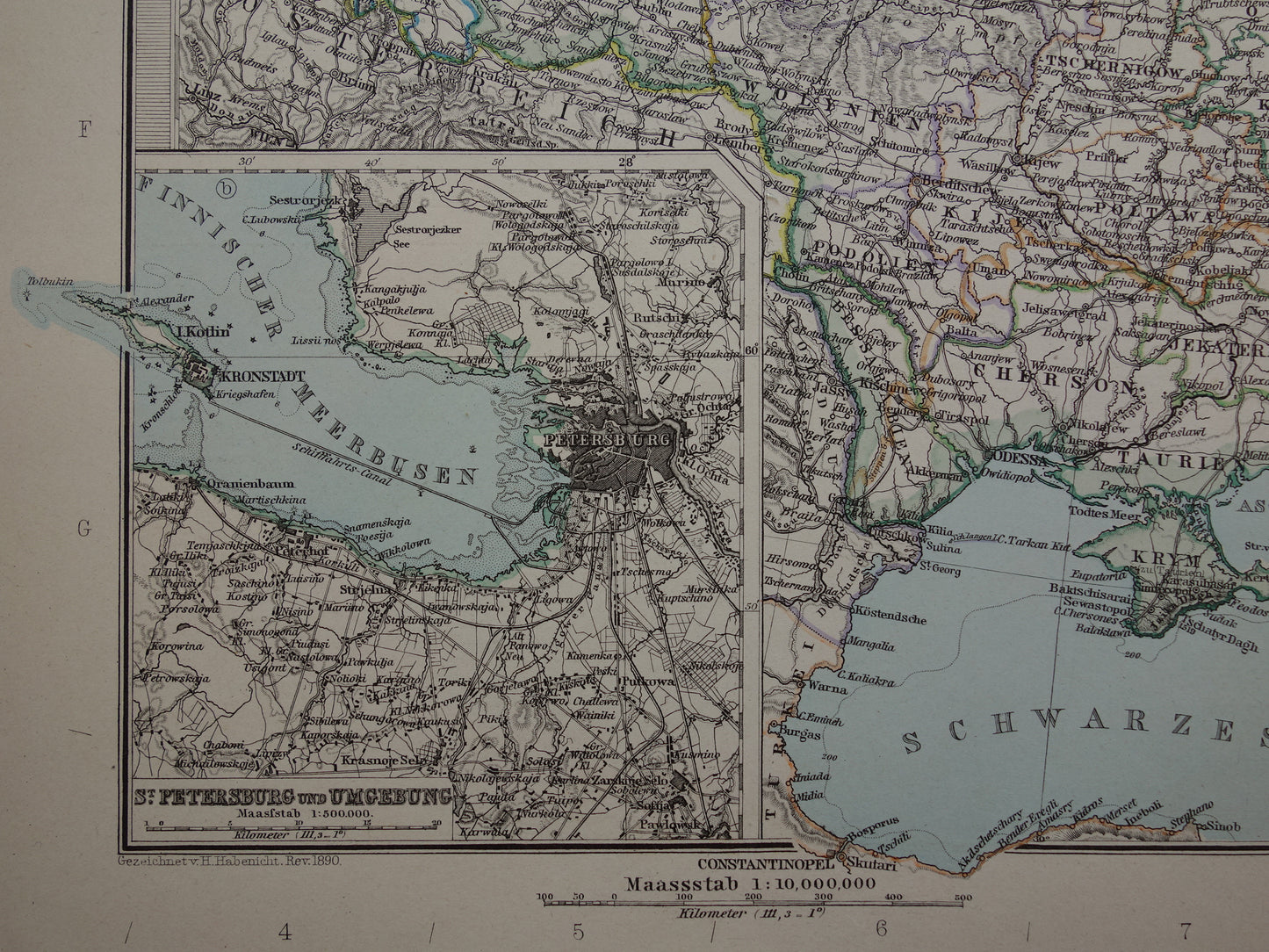 RUSSIA Old map of European Russia from 1890 original antique hand-colored map