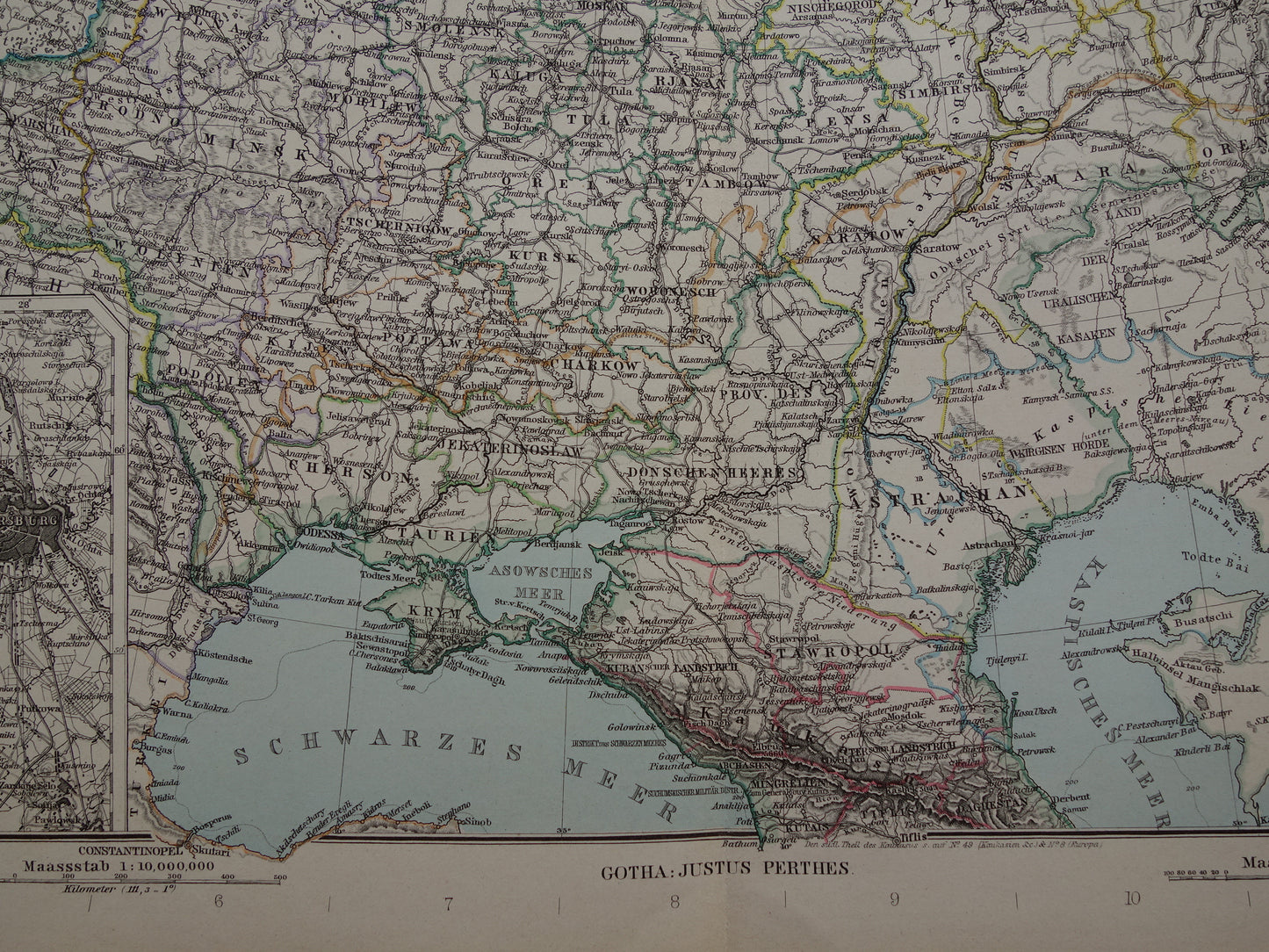 RUSSIA Old map of European Russia from 1890 original antique hand-colored map