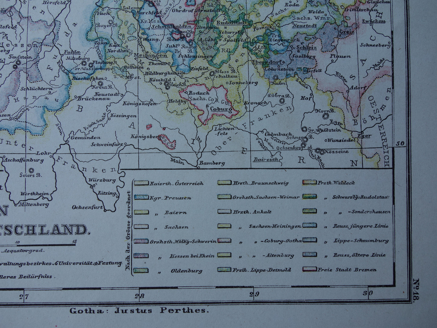 Old map of Germany region Weimar Hannover Dessau Rudolstadt Antique map from 1875