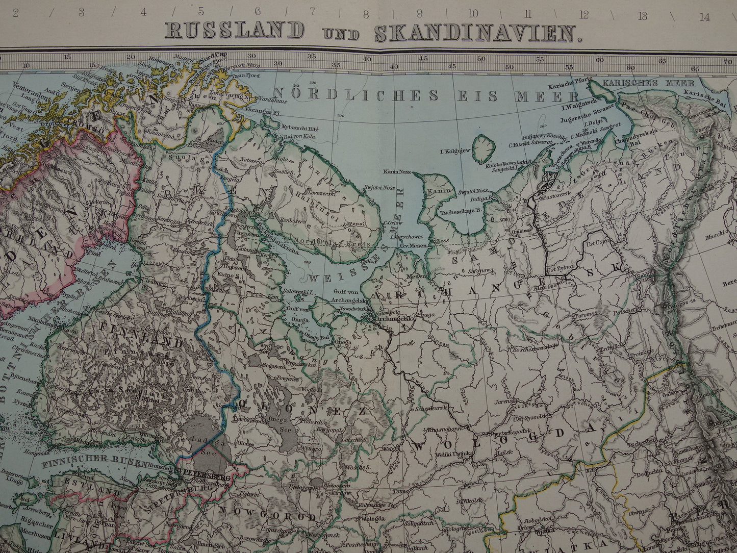 RUSSIA Old map of European Russia from 1890 original antique hand-colored map