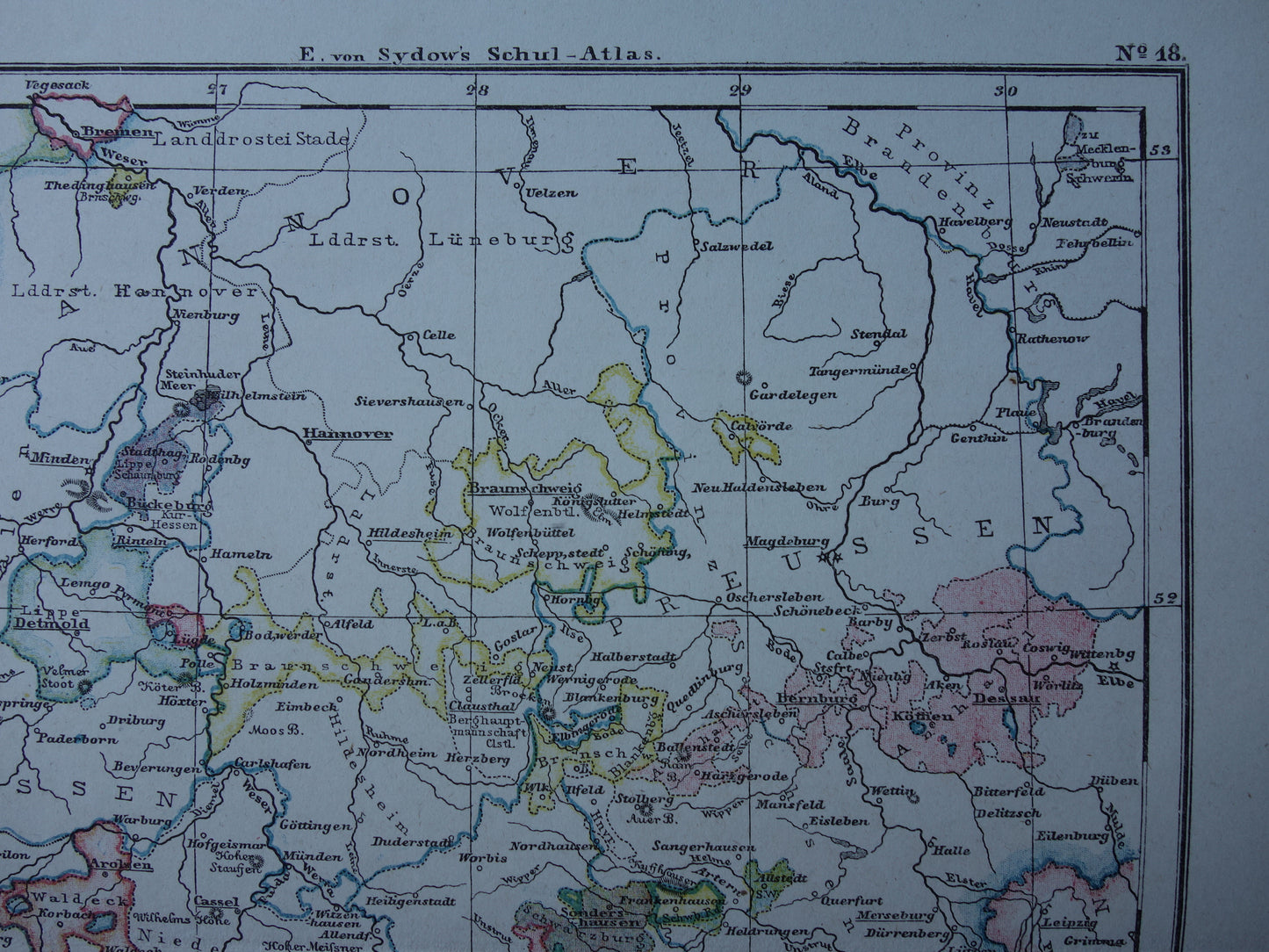 Old map of Germany region Weimar Hannover Dessau Rudolstadt Antique map from 1875