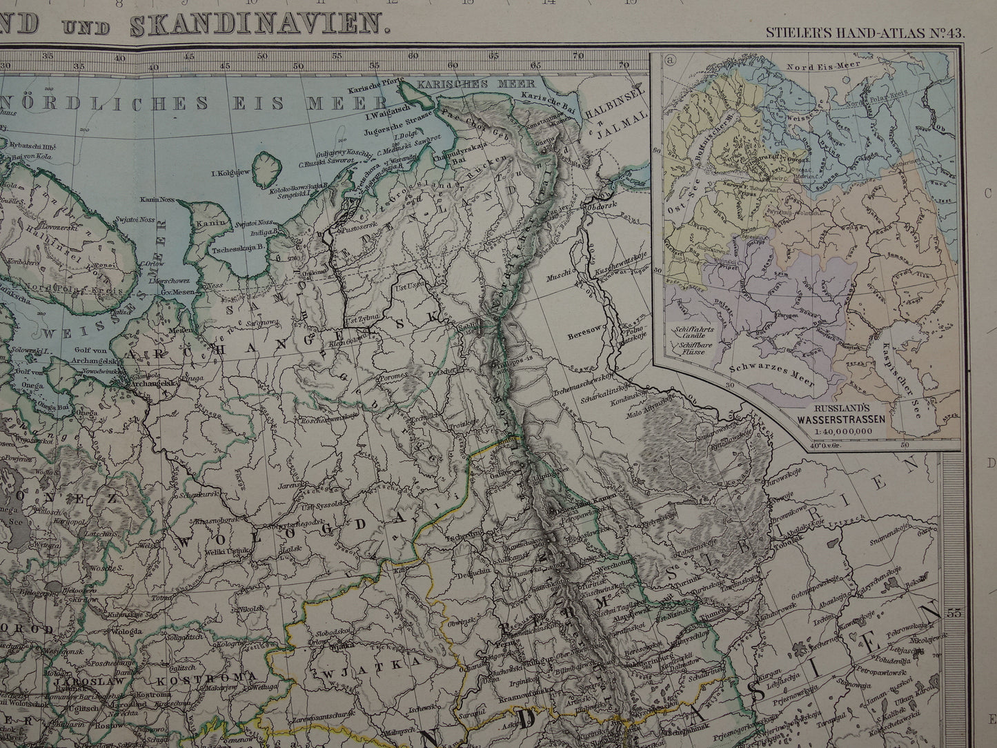 RUSSIA Old map of European Russia from 1890 original antique hand-colored map