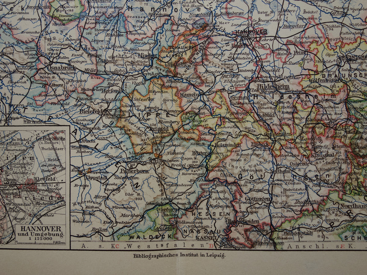DUITSLAND oude kaart van Nedersaksen Hannover Bremen Hamburg 1913 originele antieke Duitse landkaart van noordwest Duitsland