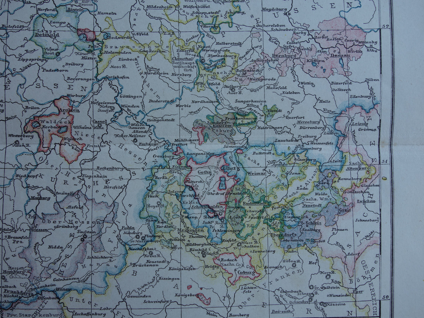 Old map of Germany region Weimar Hannover Dessau Rudolstadt Antique map from 1875