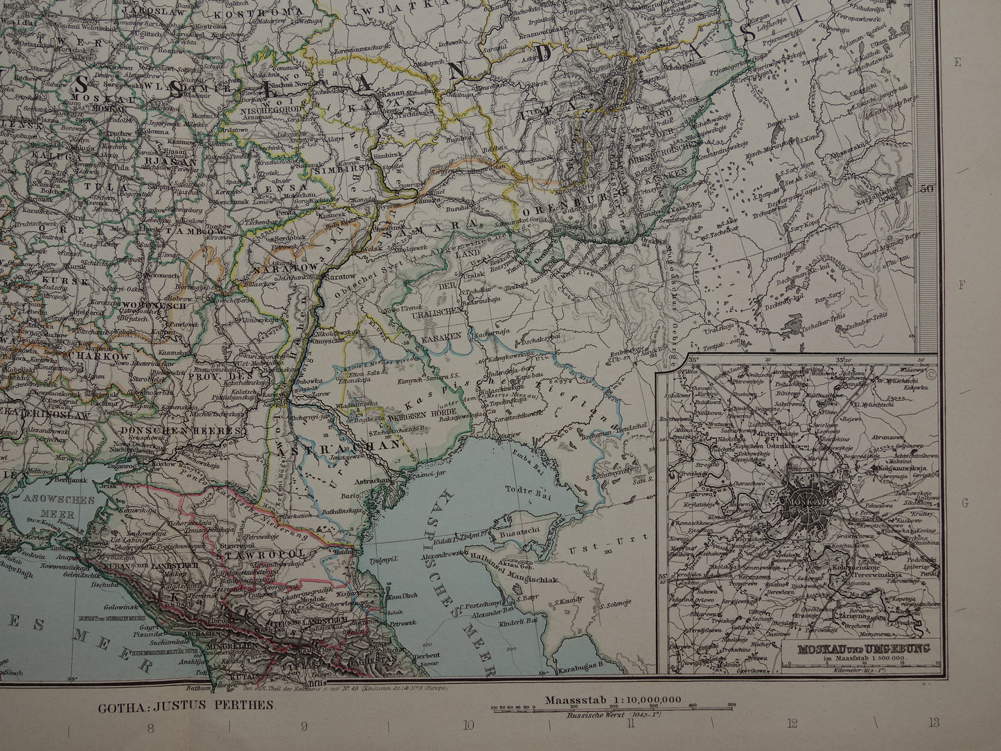 RUSSIA Old map of European Russia from 1890 original antique hand-colored map
