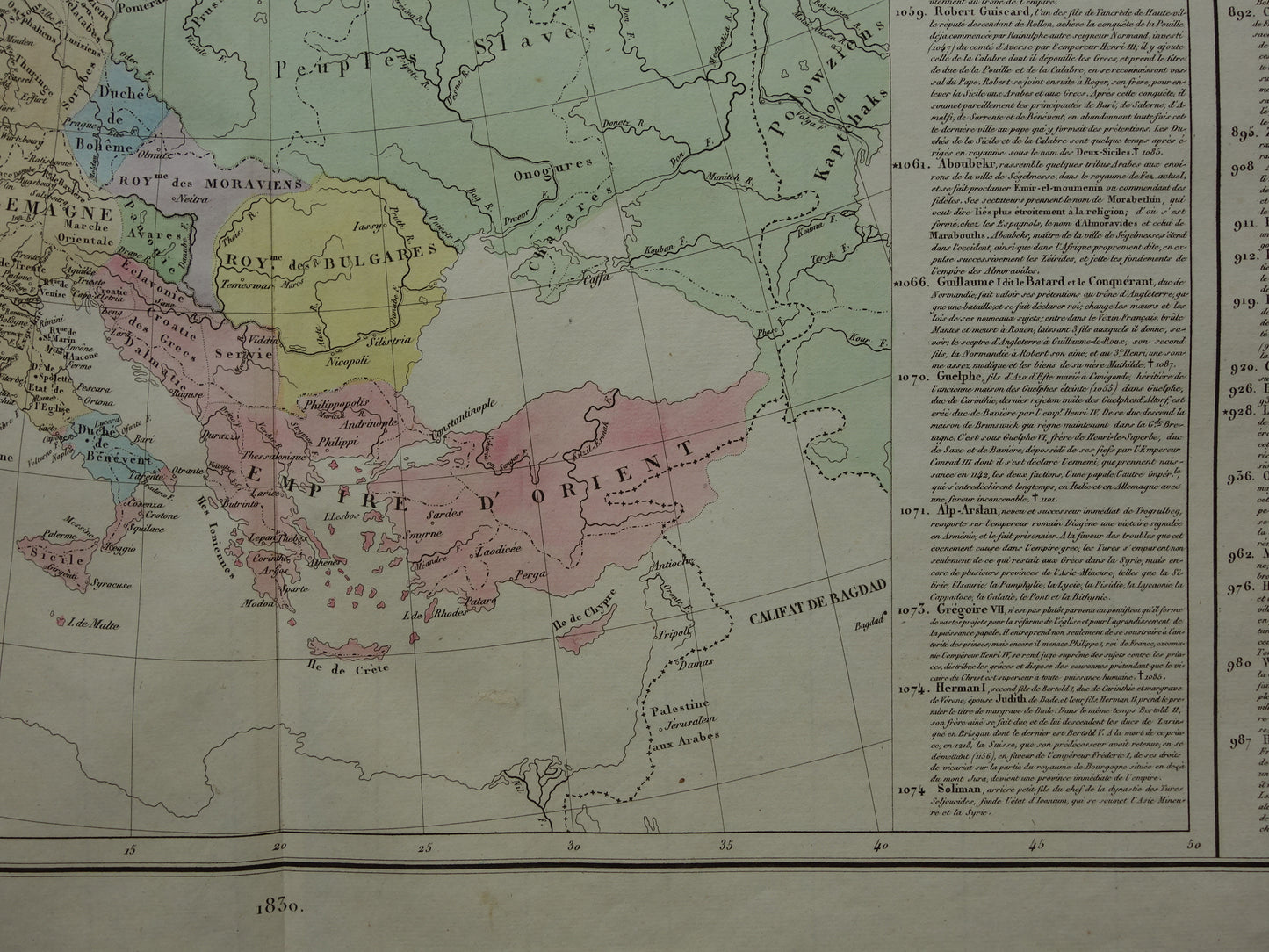Old map of Europe early 9th century Empire Charlemagne original antique map from 1830 history map