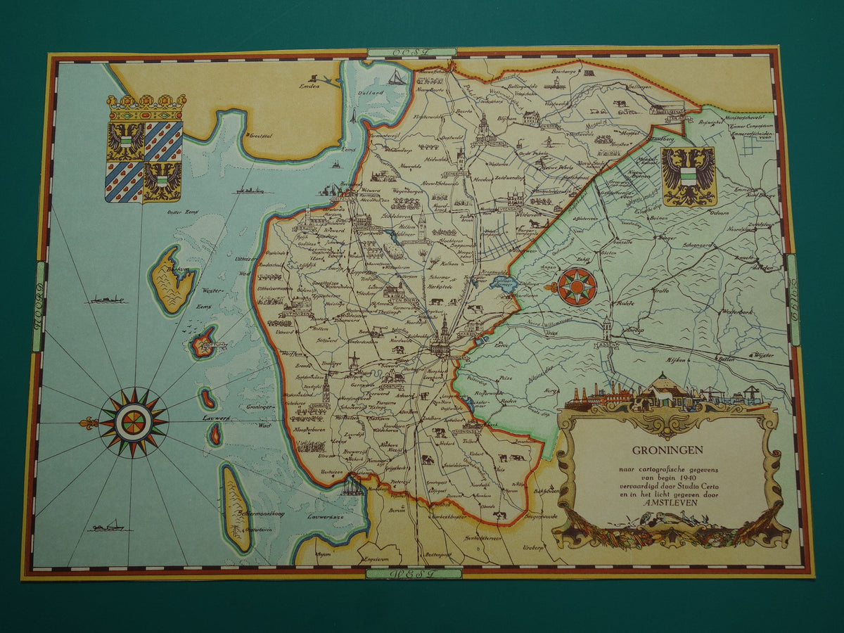 GRONINGEN Vintage kaart van de provincie Groningen uit 1947 Oude historische landkaart