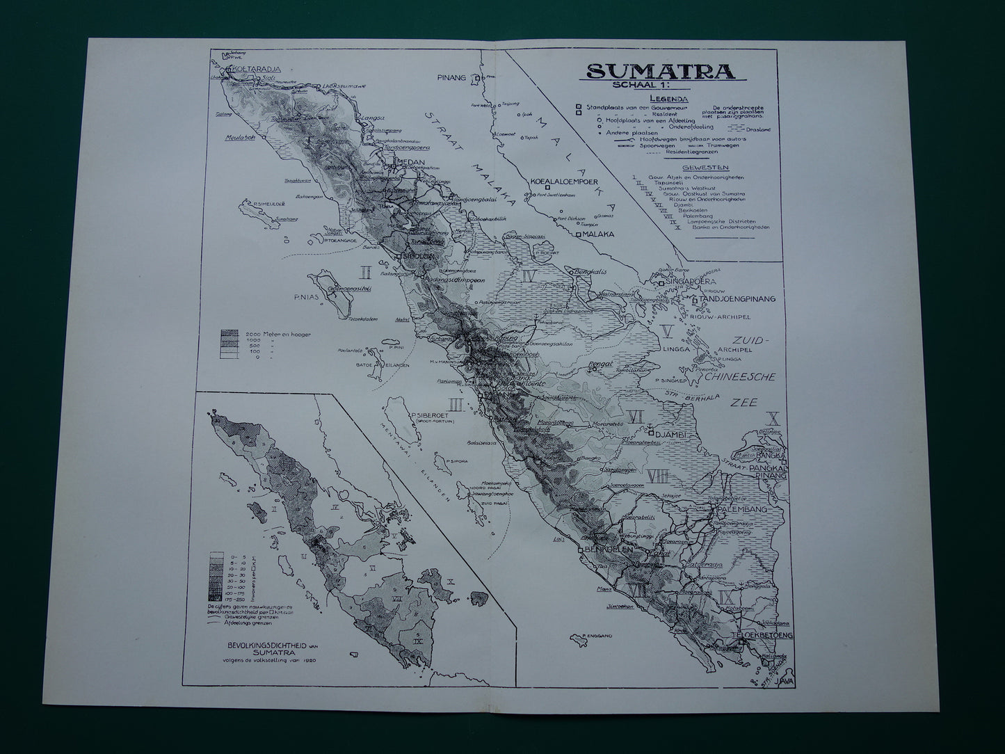 SUMATRA Old map 1938 original vintage Dutch map Sumatra