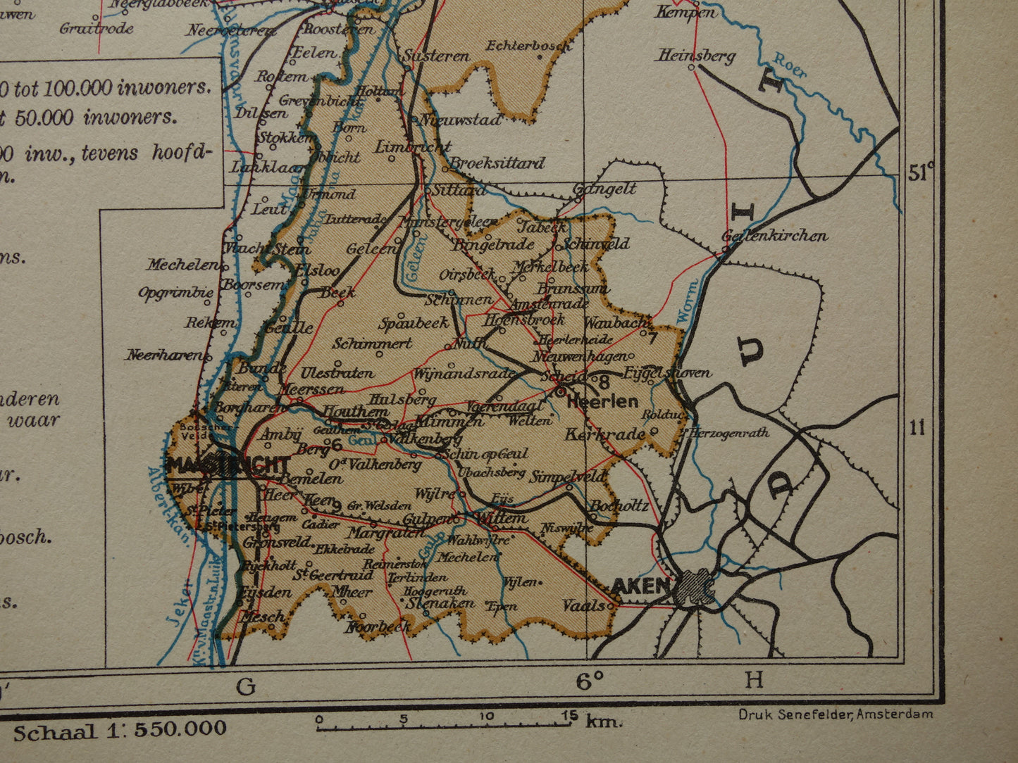 LIMBURG Old map of the province of Limburg from 1936 Original vintage Dutch map small