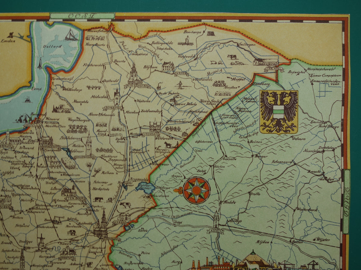 GRONINGEN Historische Karte der Provinz Groningen aus dem Jahr 1947