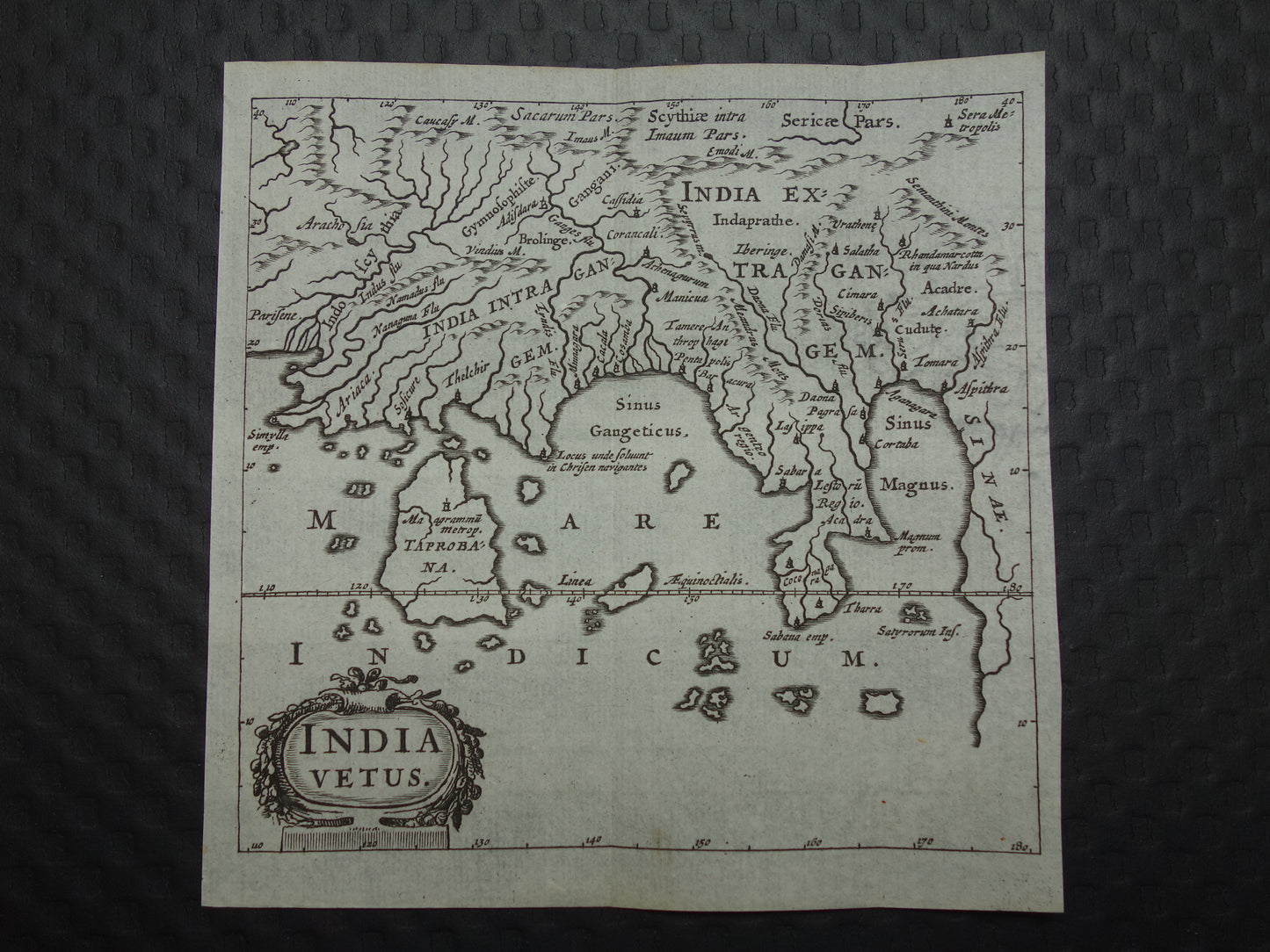 INDIEN – Über 360 Jahre alte Karte von Indien und Sri Lanka aus dem Jahr 1661 – Originale antike Karte von Taprobana im kleinen Format