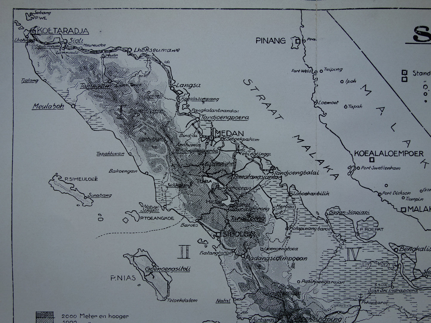 SUMATRA Old map 1938 original vintage Dutch map Sumatra