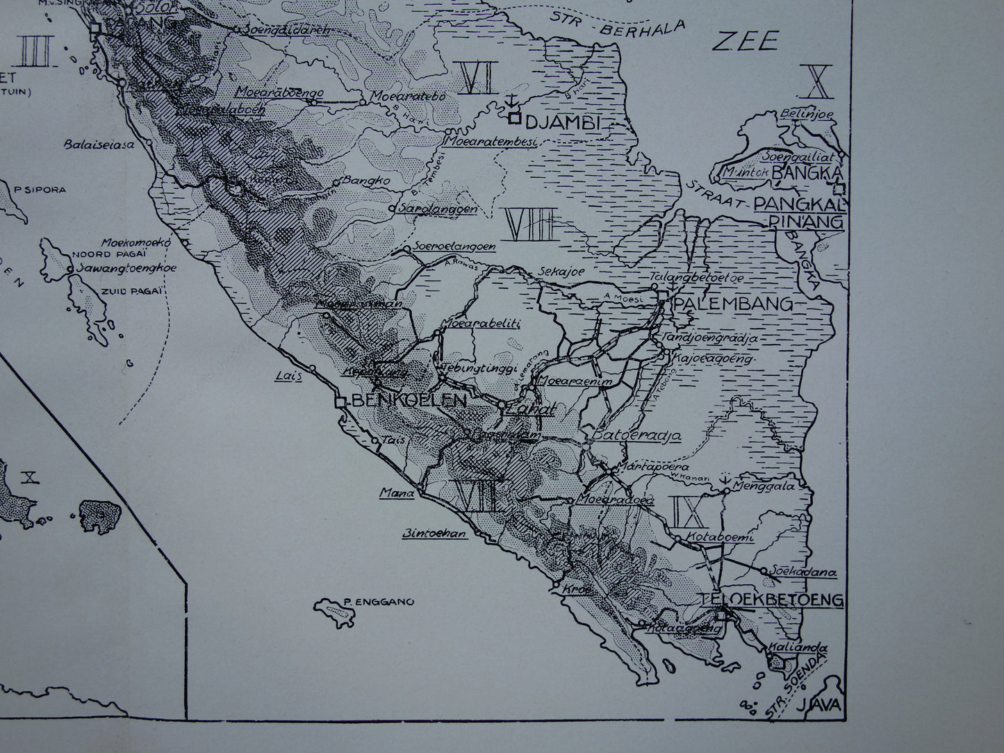 SUMATRA Old map 1938 original vintage Dutch map Sumatra