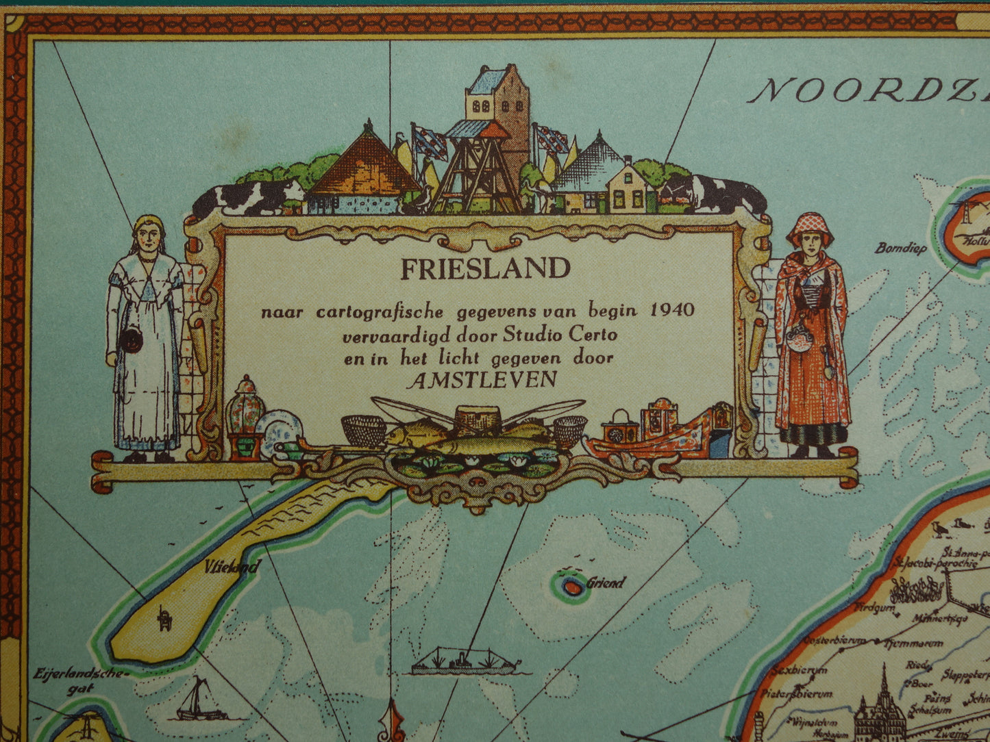 FRIESLAND Historische Karte der Provinz Friesland aus dem Jahr 1947