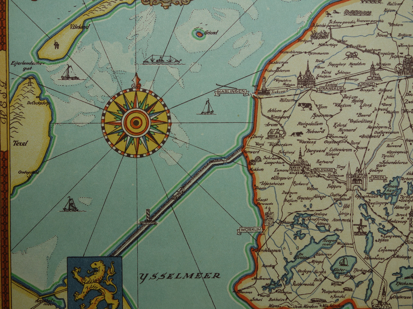 FRIESLAND Historische Karte der Provinz Friesland aus dem Jahr 1947