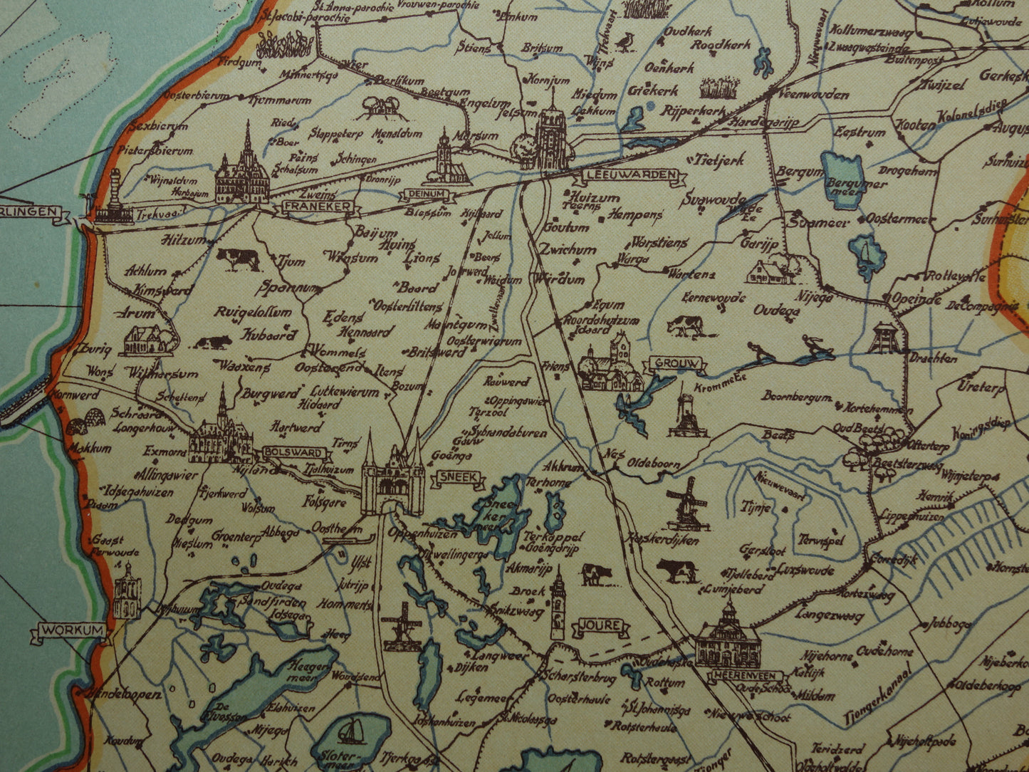 FRIESLAND Historische Karte der Provinz Friesland aus dem Jahr 1947