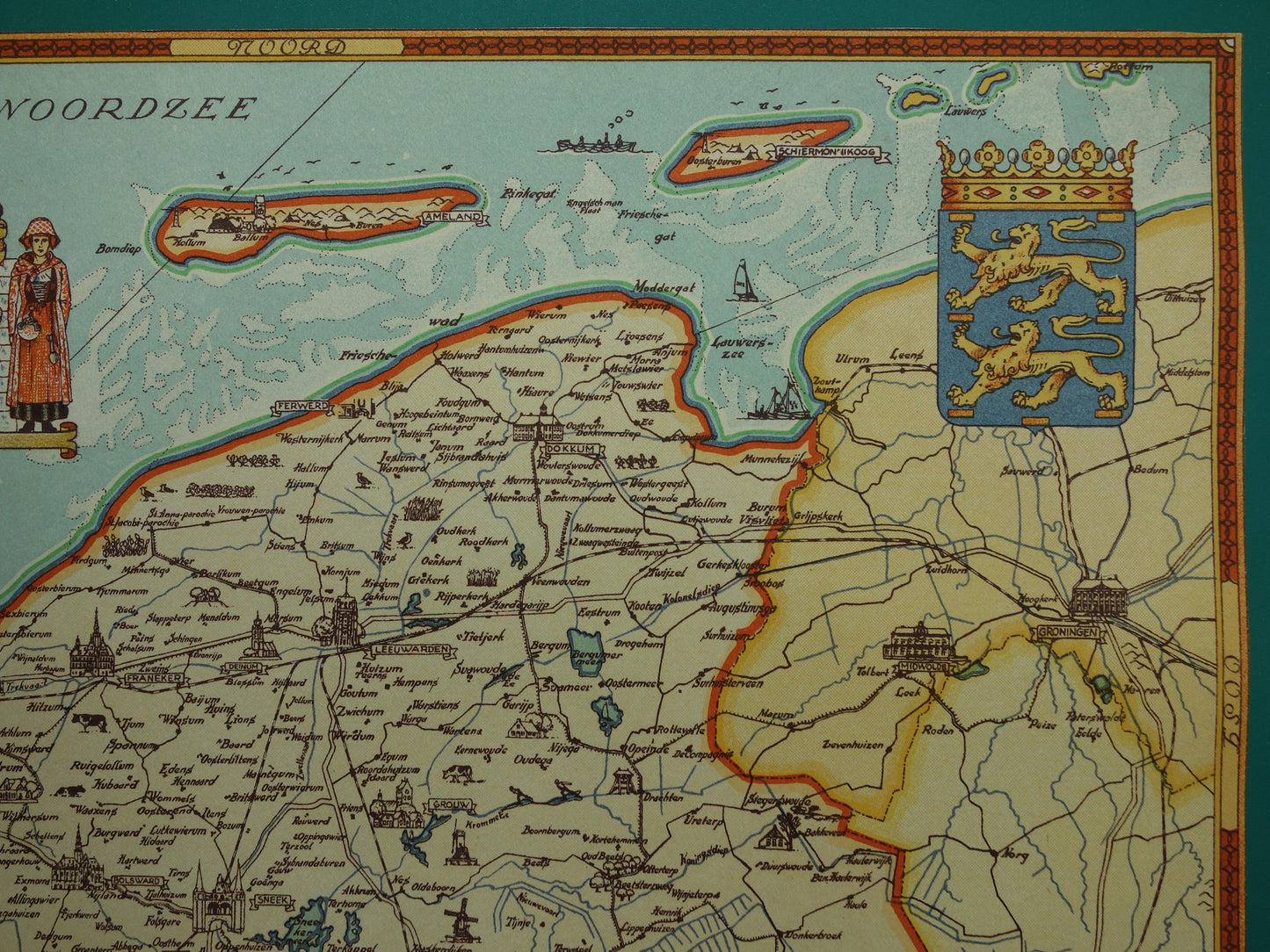 FRIESLAND Historische Karte der Provinz Friesland aus dem Jahr 1947