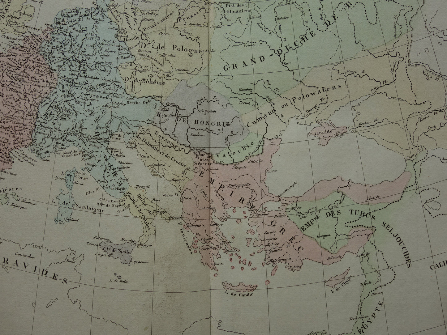 Old map of Europe around the year 1074 original antique map from 1830 history map