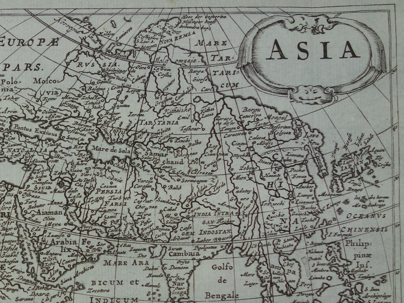 ASIA 360+ years old map of Asia 1661 original antique map continent small size Cluver Asia