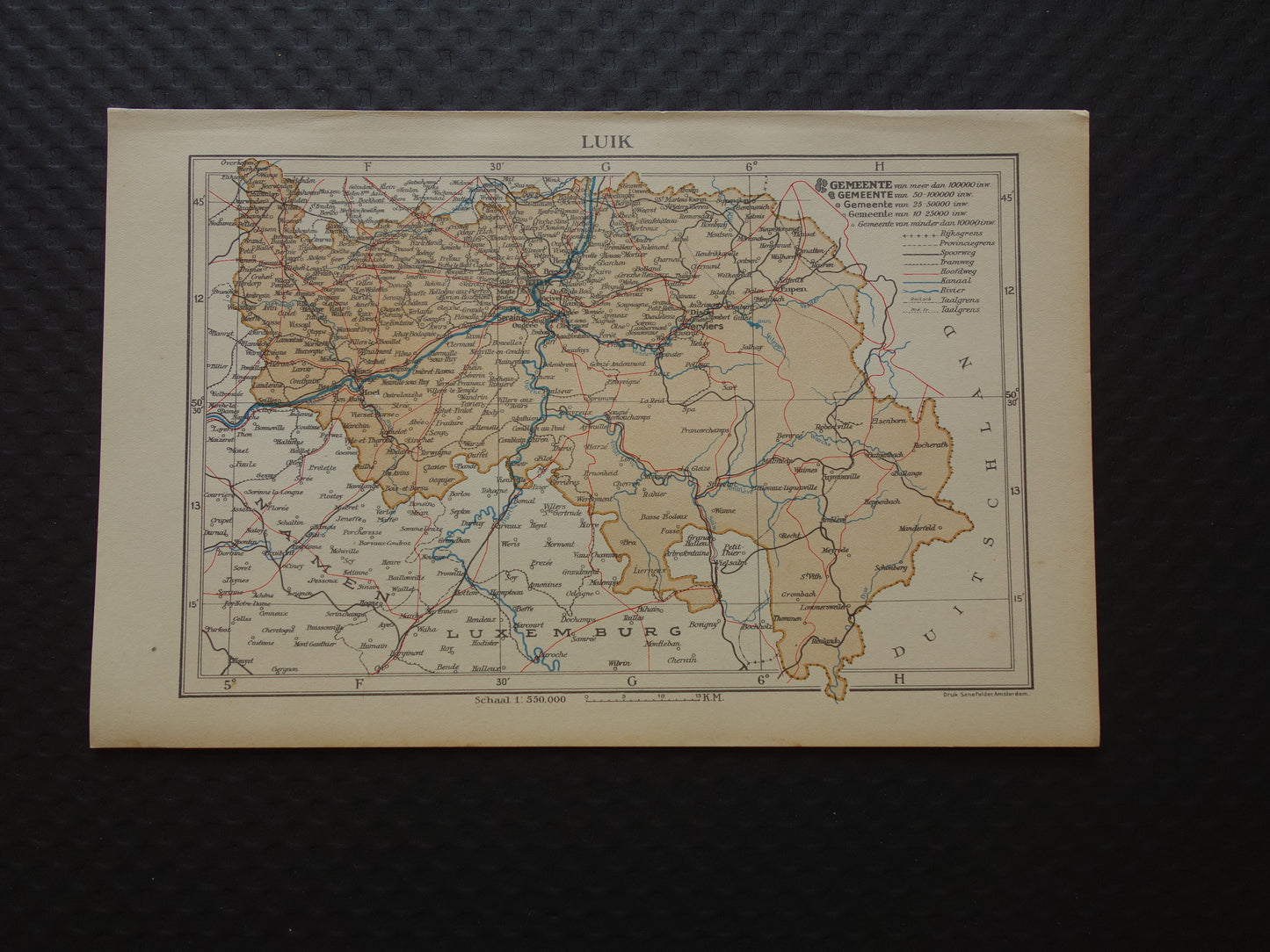 LIEGE Old map of the province of Liege Belgium from 1936 Original vintage Dutch map