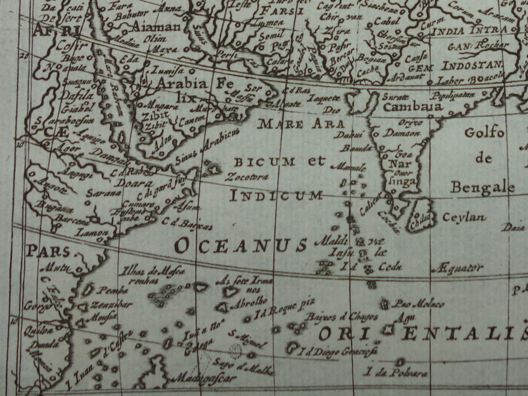 ASIA 360+ years old map of Asia 1661 original antique map continent small size Cluver Asia