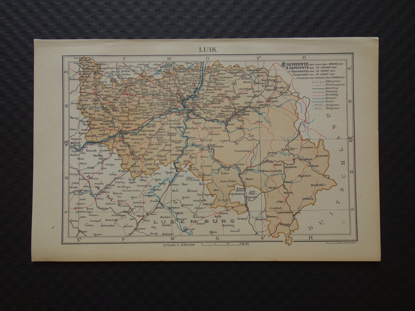 LIEGE Old map of the province of Liege Belgium from 1936 Original vintage Dutch map