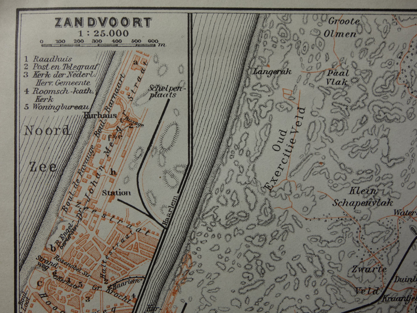 Zandvoort and Haarlem small old map from 1904 small original antique map vintage print Bloemendaal Overveen