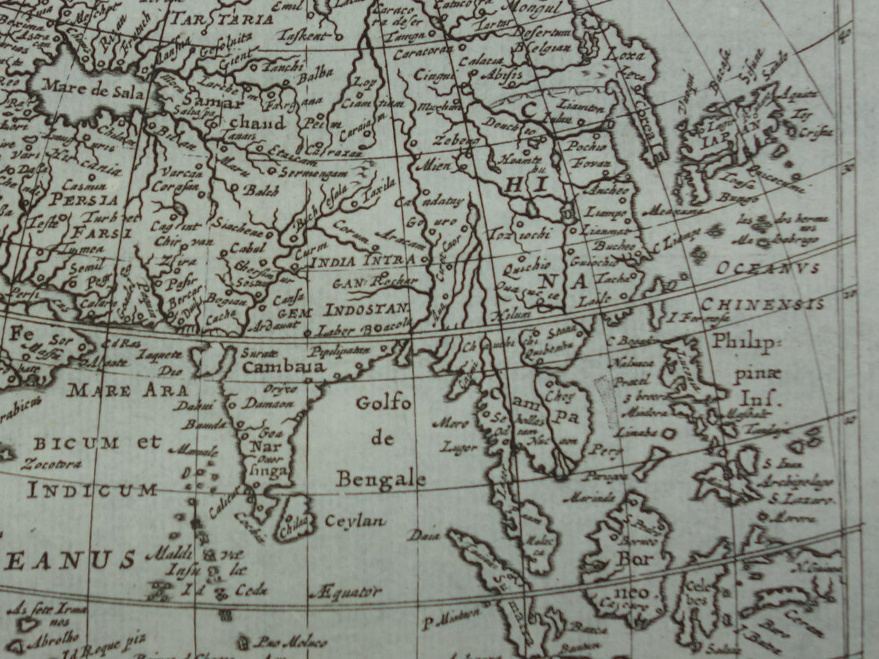 ASIA 360+ years old map of Asia 1661 original antique map continent small size Cluver Asia