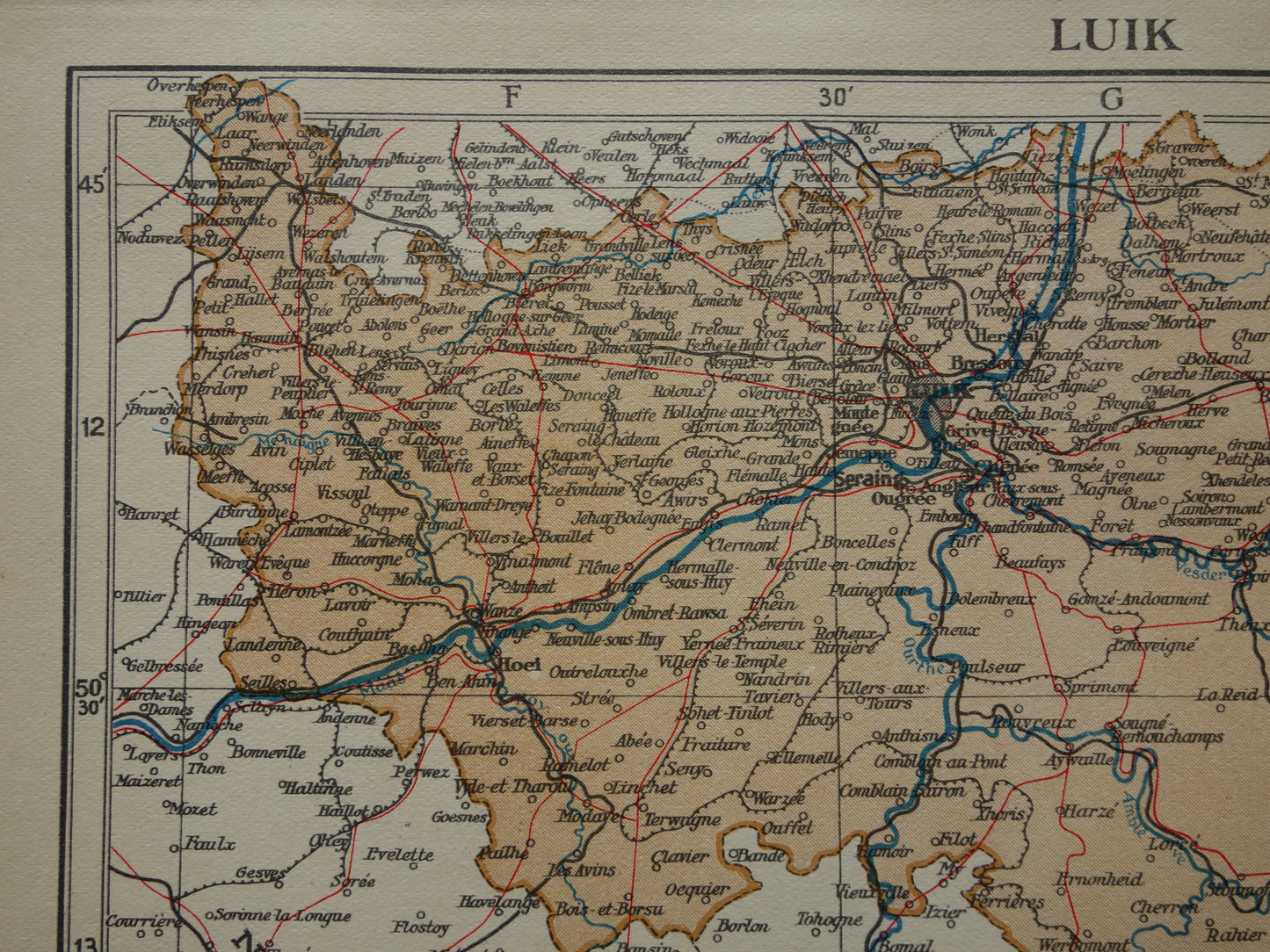 LIEGE Old map of the province of Liege Belgium from 1936 Original vintage Dutch map