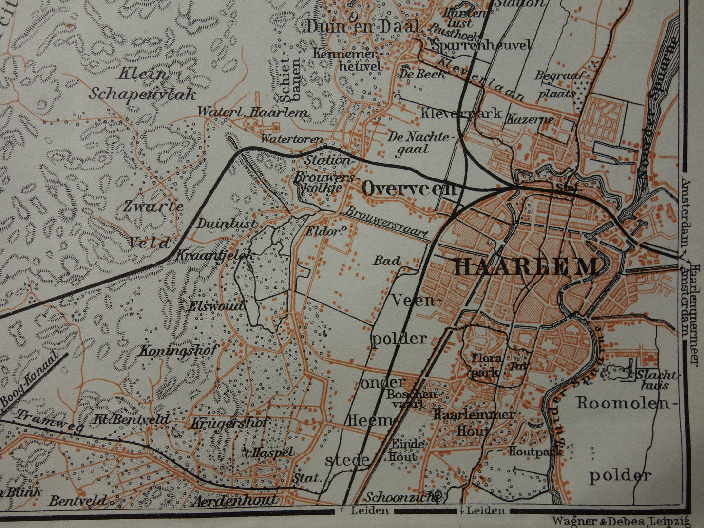Zandvoort and Haarlem small old map from 1904 small original antique map vintage print Bloemendaal Overveen