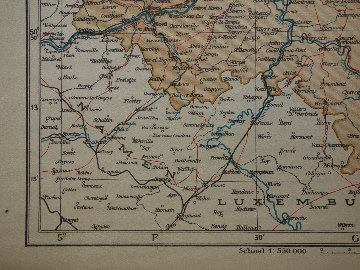 LIEGE Old map of the province of Liege Belgium from 1936 Original vintage Dutch map