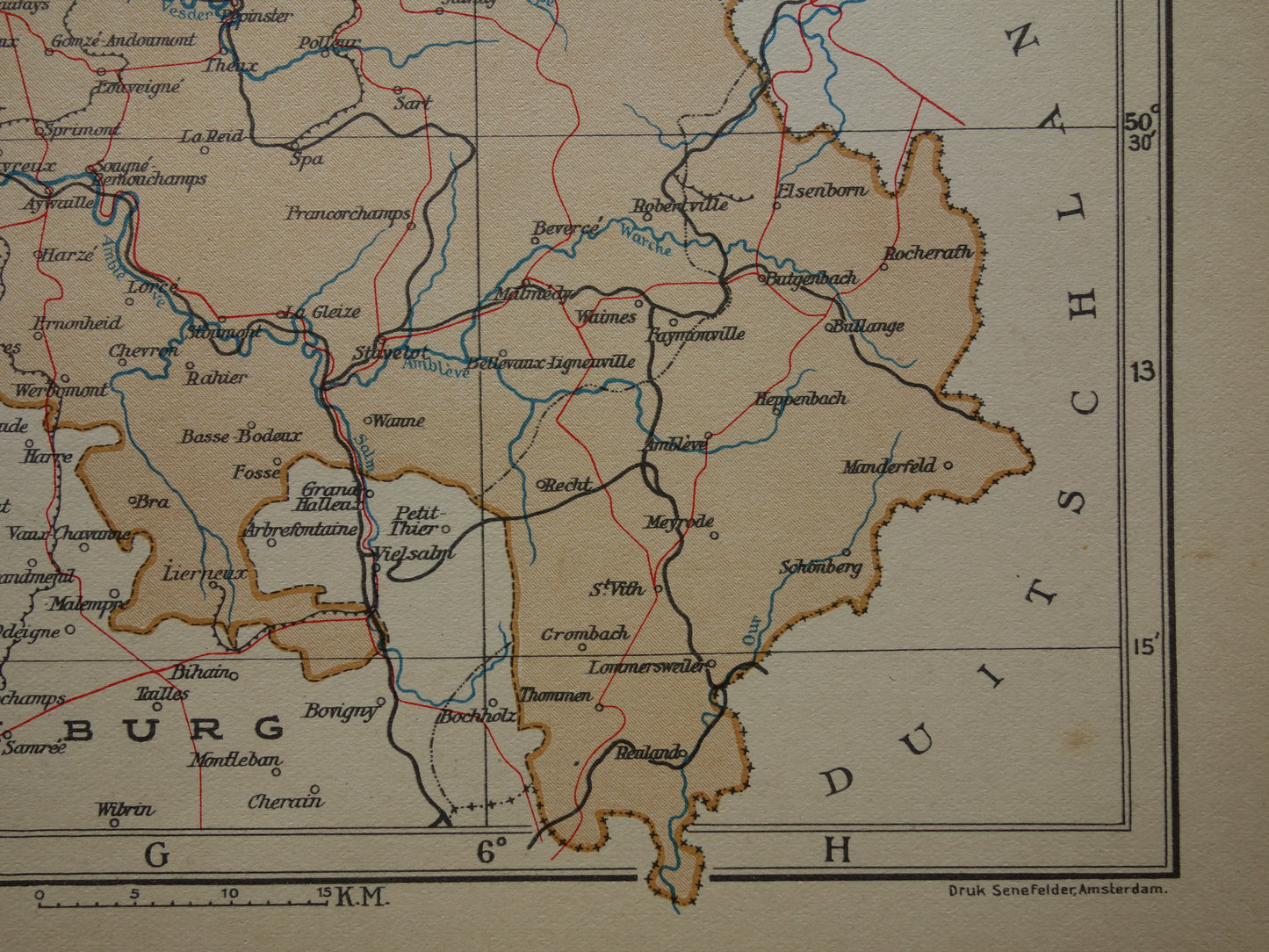 LIEGE Old map of the province of Liege Belgium from 1936 Original vintage Dutch map
