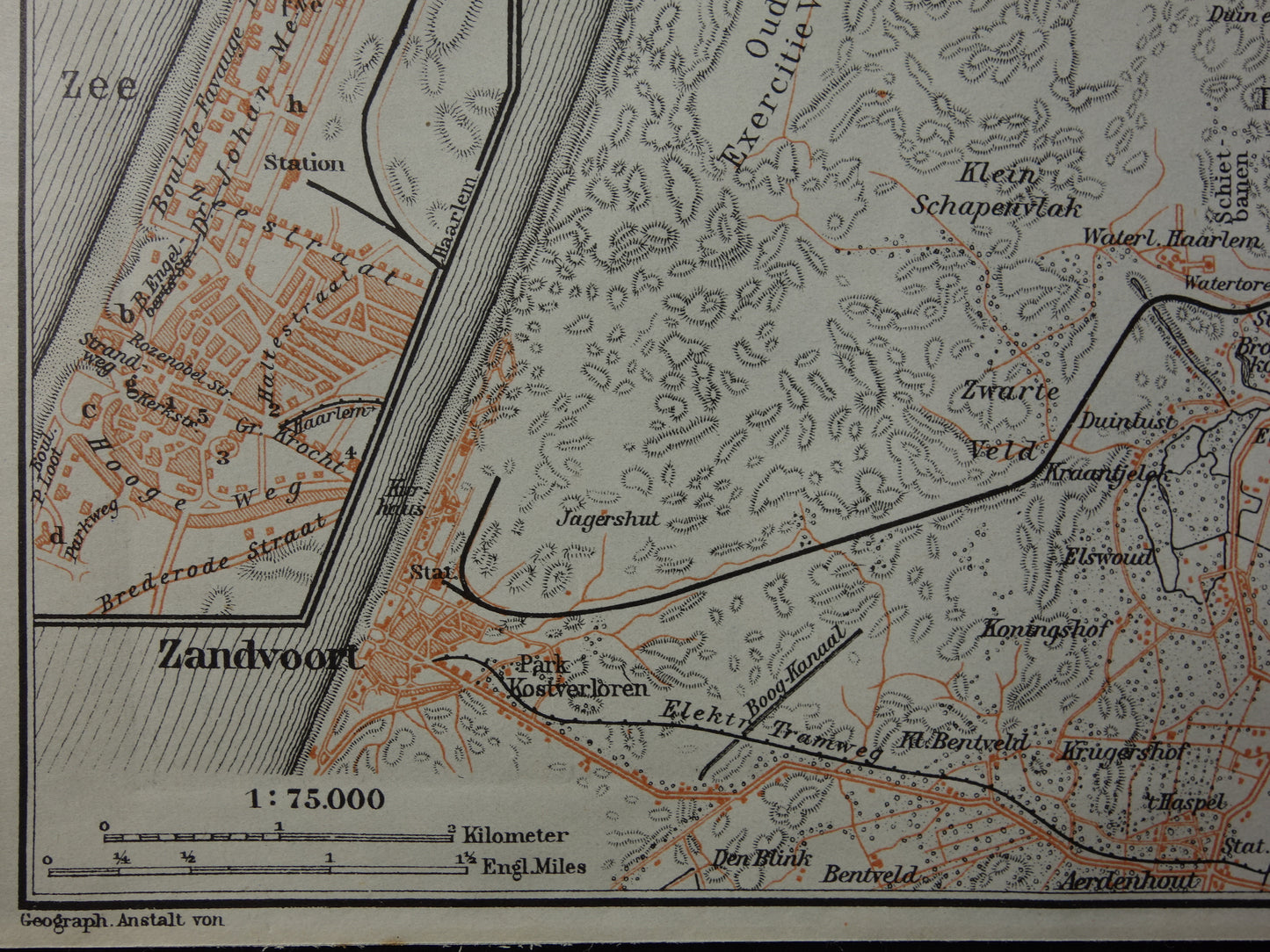 Zandvoort and Haarlem small old map from 1904 small original antique map vintage print Bloemendaal Overveen