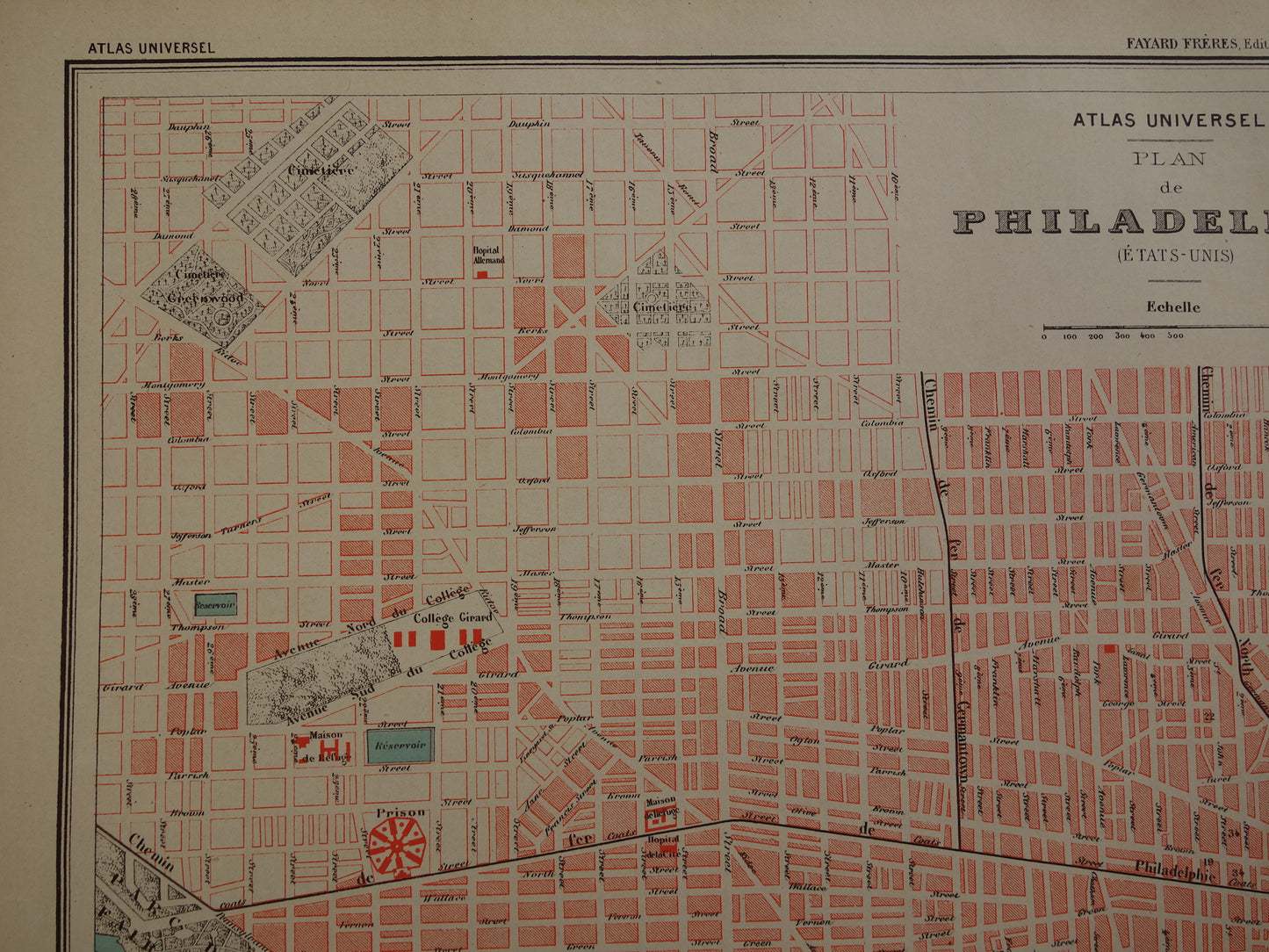 PHILADELPHIA old map from 1877 original antique French map of Philadelphia