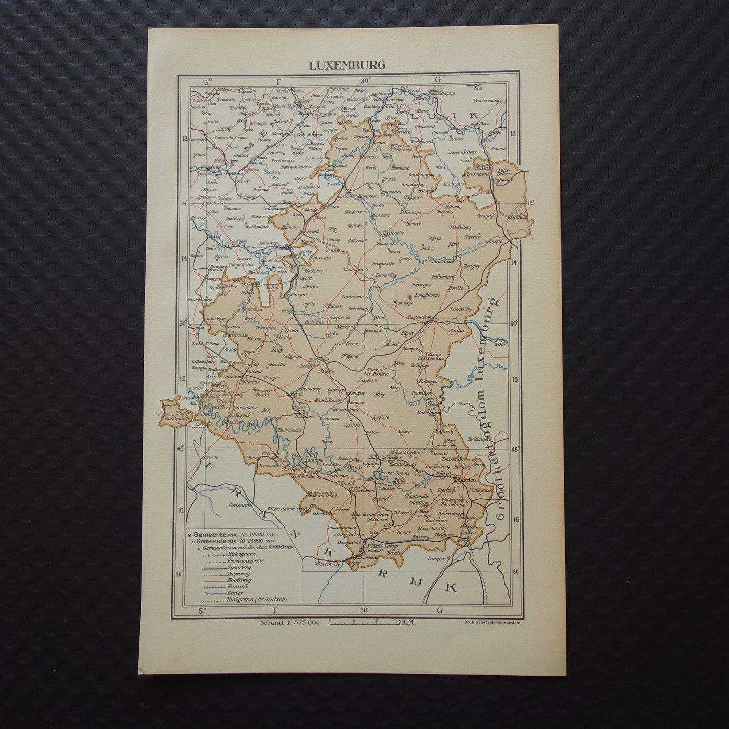 LUXEMBOURG Old map of Lussimbork province Belgium from 1936 Original vintage Dutch map