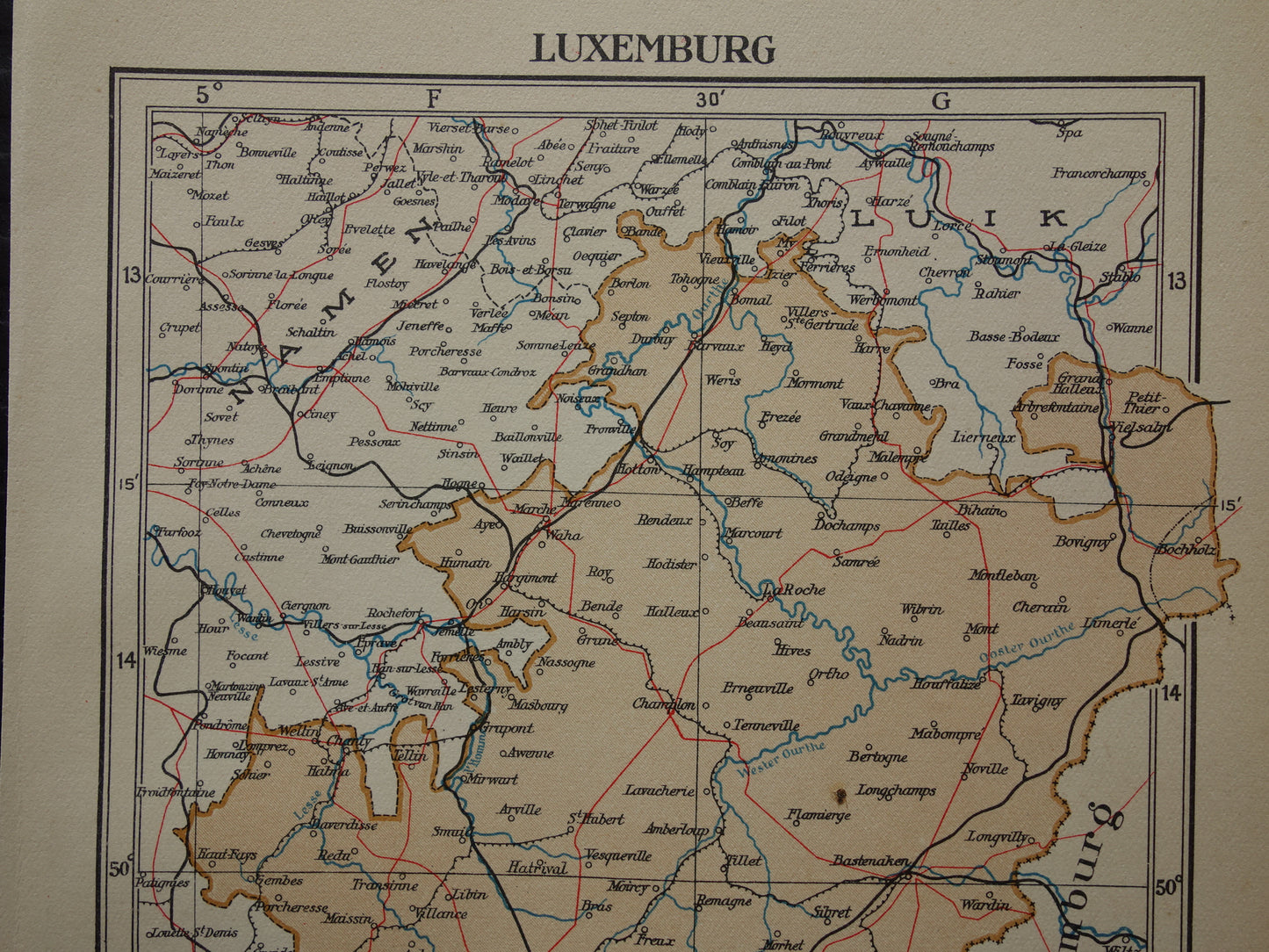 LUXEMBOURG Old map of Lussimbork province Belgium from 1936 Original vintage Dutch map