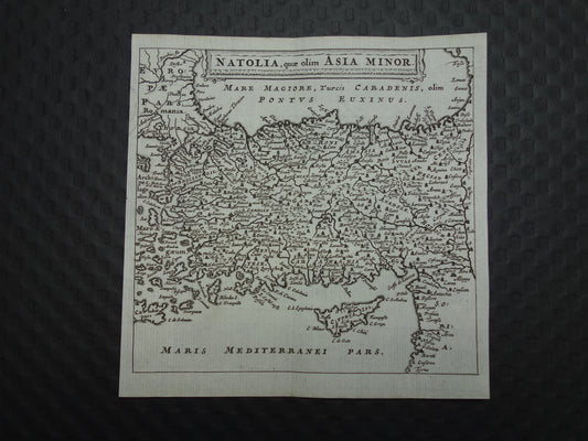 Über 360 Jahre alte Karte der Türkei, Originalkarte von Zypern aus dem Jahr 1661, Cluver Natolia quae olim, Kleinasien