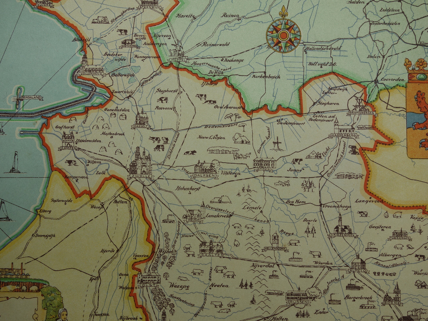 OVERIJSSEL Vintage map of the province of Overijssel from 1947 Old historical map