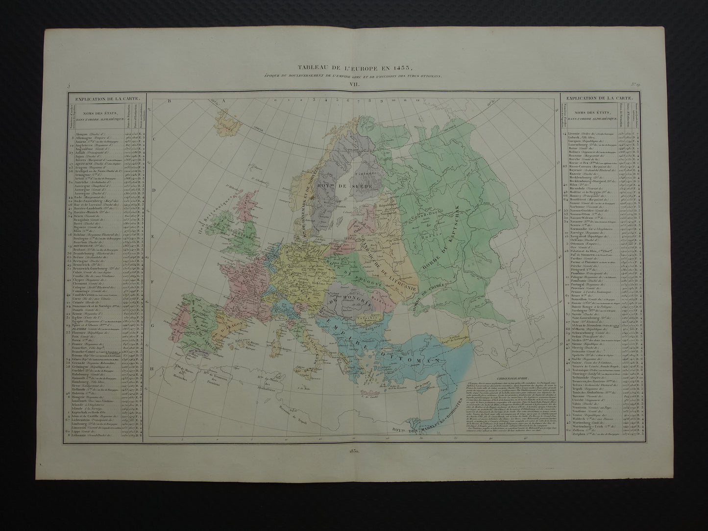 Tableau de l'Europe en 1455 l'epoque du bouleversement de l'empire grec et de l'invasion des turcs ottoman