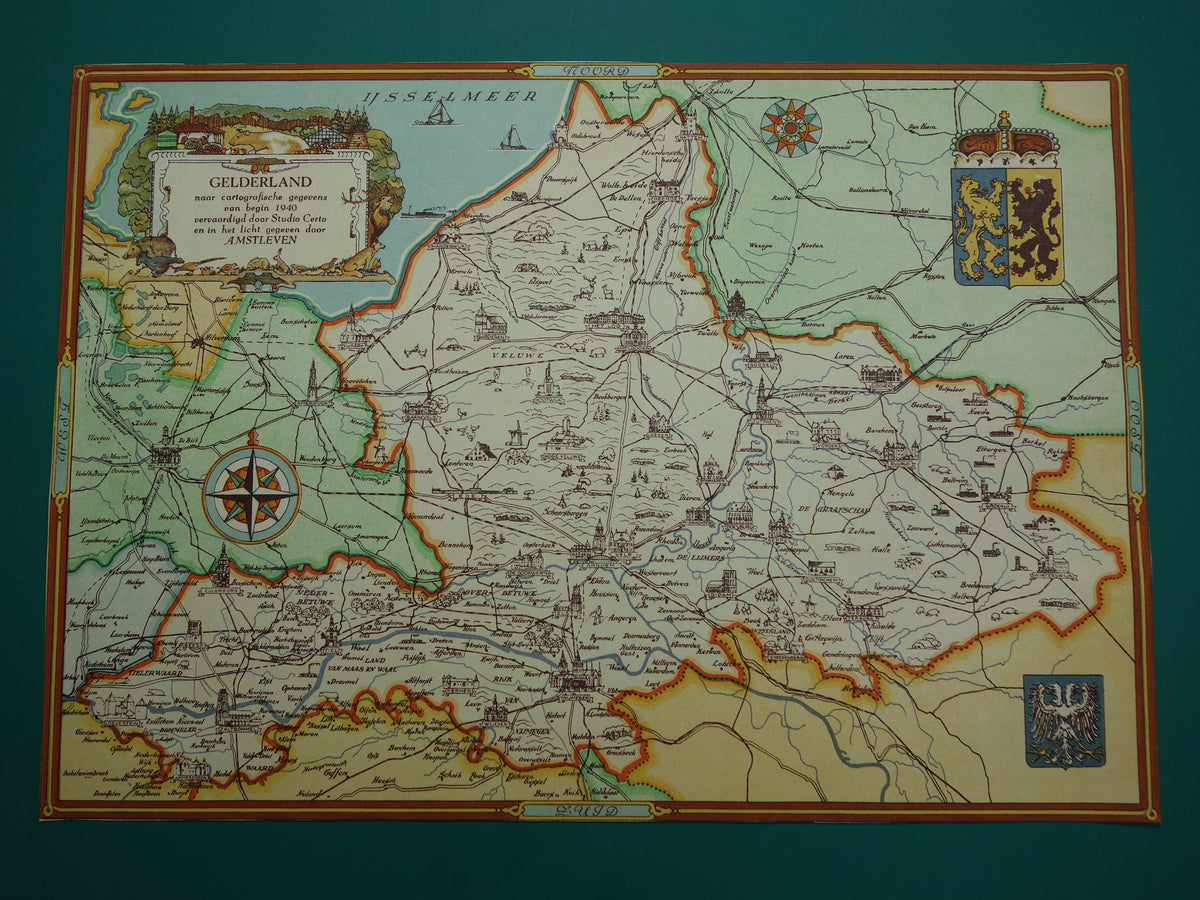 GELDERLAND Vintage kaart van de provincie Gelderland uit 1947 Oude historische landkaart