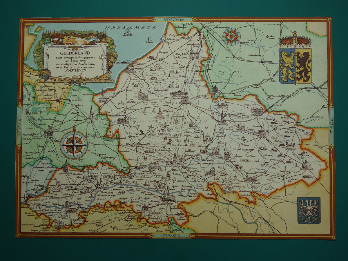 GELDERLAND Vintage kaart van de provincie Gelderland in 1940 Oude historische landkaart