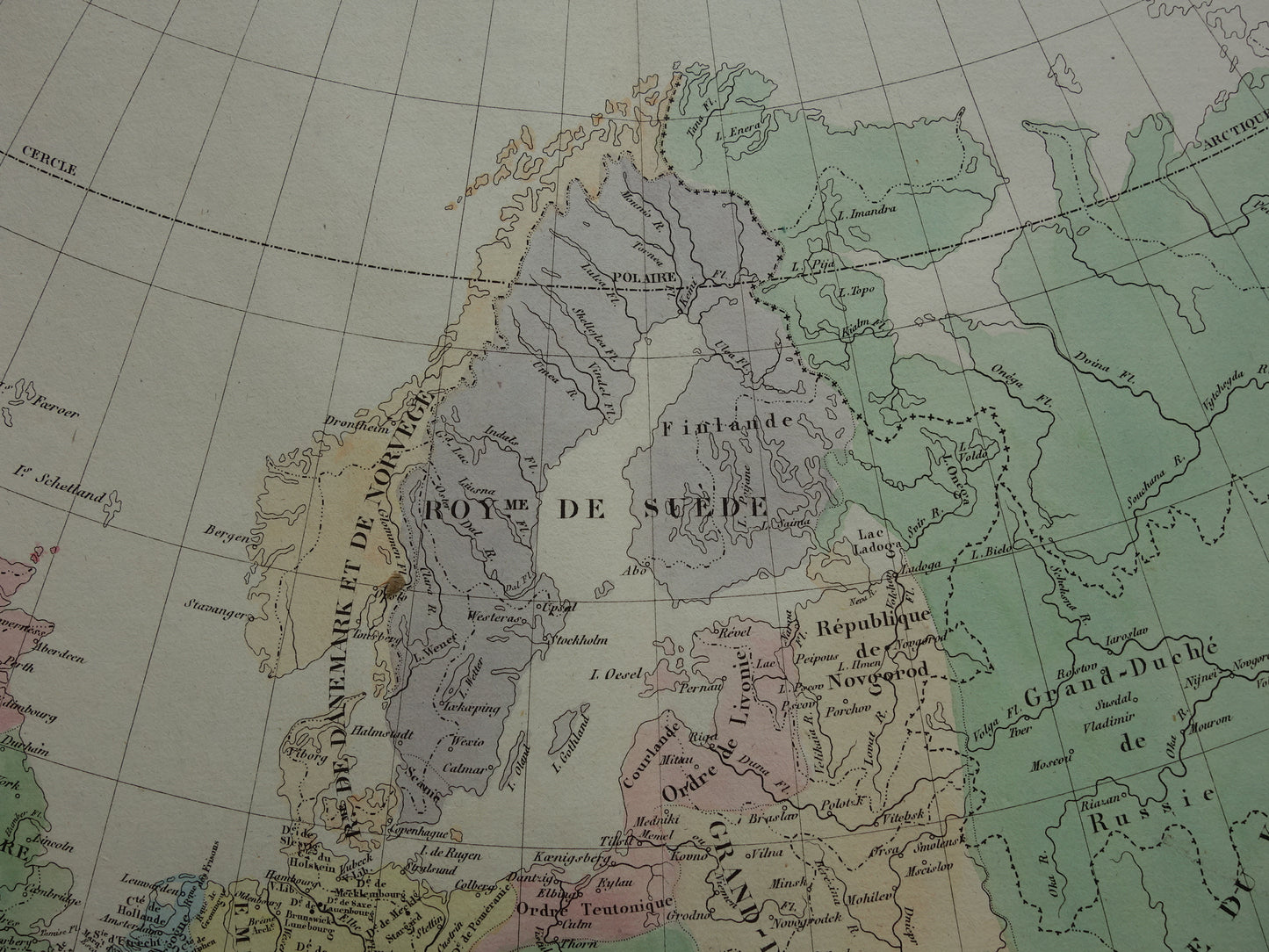 Oude kaart van Europa in het jaar 1455 Grootvorstendom Litouwen originele antieke landkaart uit 1830 geschiedeniskaart