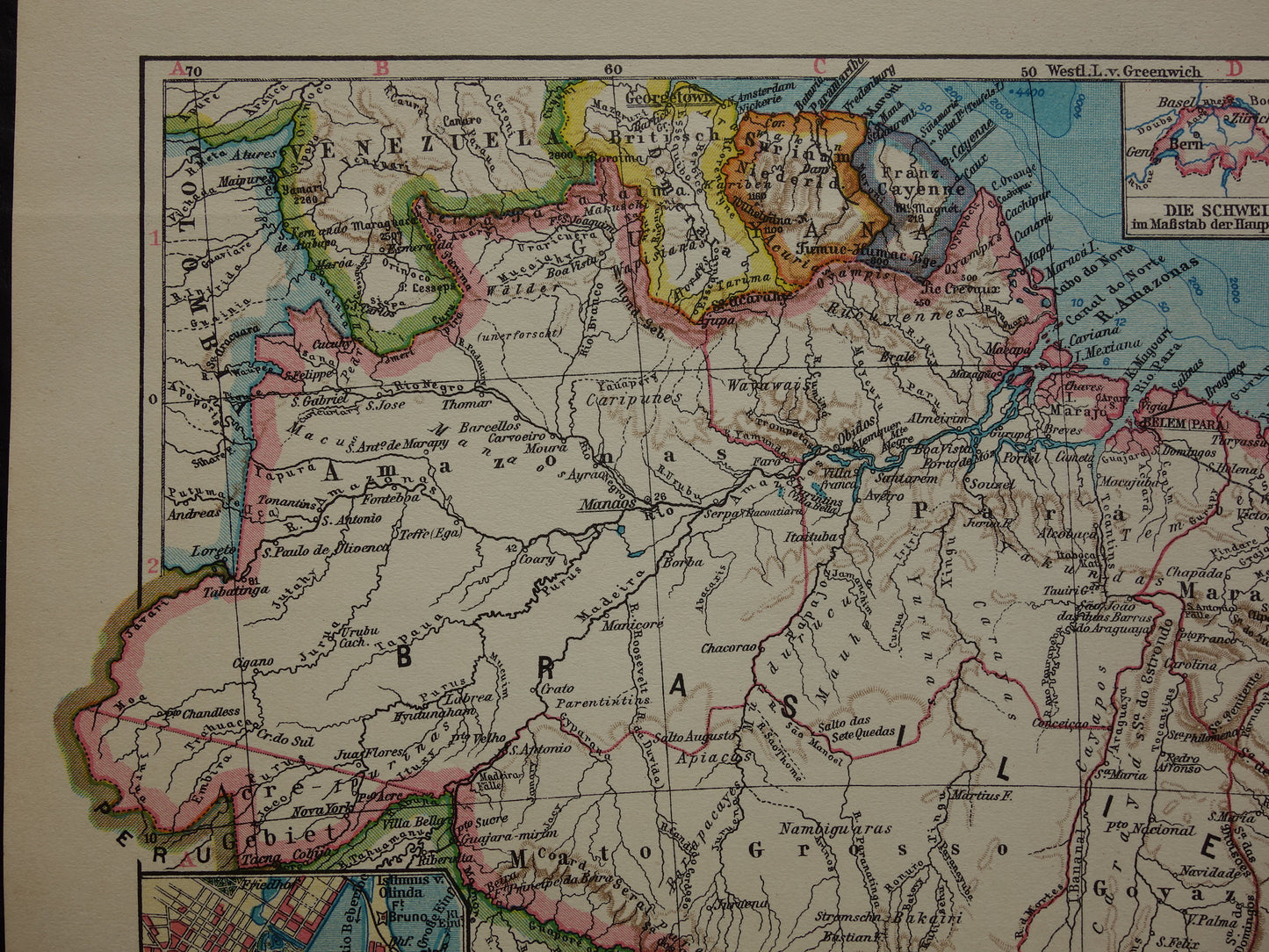 Brazil old map of Brazil from 1928 original vintage map Rio de Janeiro Bahia Sao Paolo