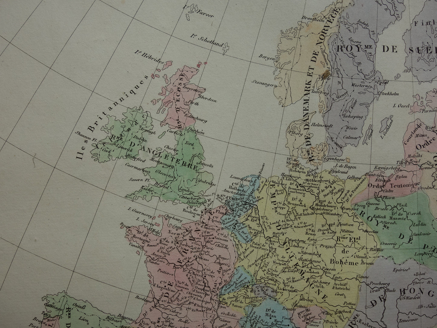 Oude kaart van Europa in het jaar 1455 Grootvorstendom Litouwen originele antieke landkaart uit 1830 geschiedeniskaart