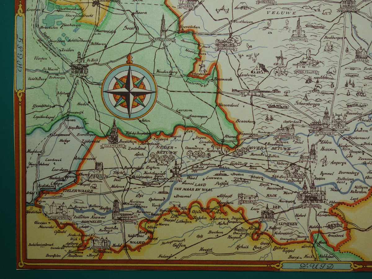 GELDERLAND Vintage kaart van de provincie Gelderland in 1940 Oude historische landkaart