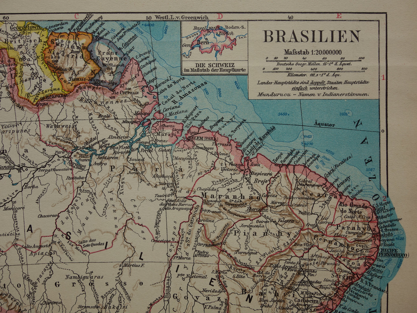 Brazil old map of Brazil from 1928 original vintage map Rio de Janeiro Bahia Sao Paolo
