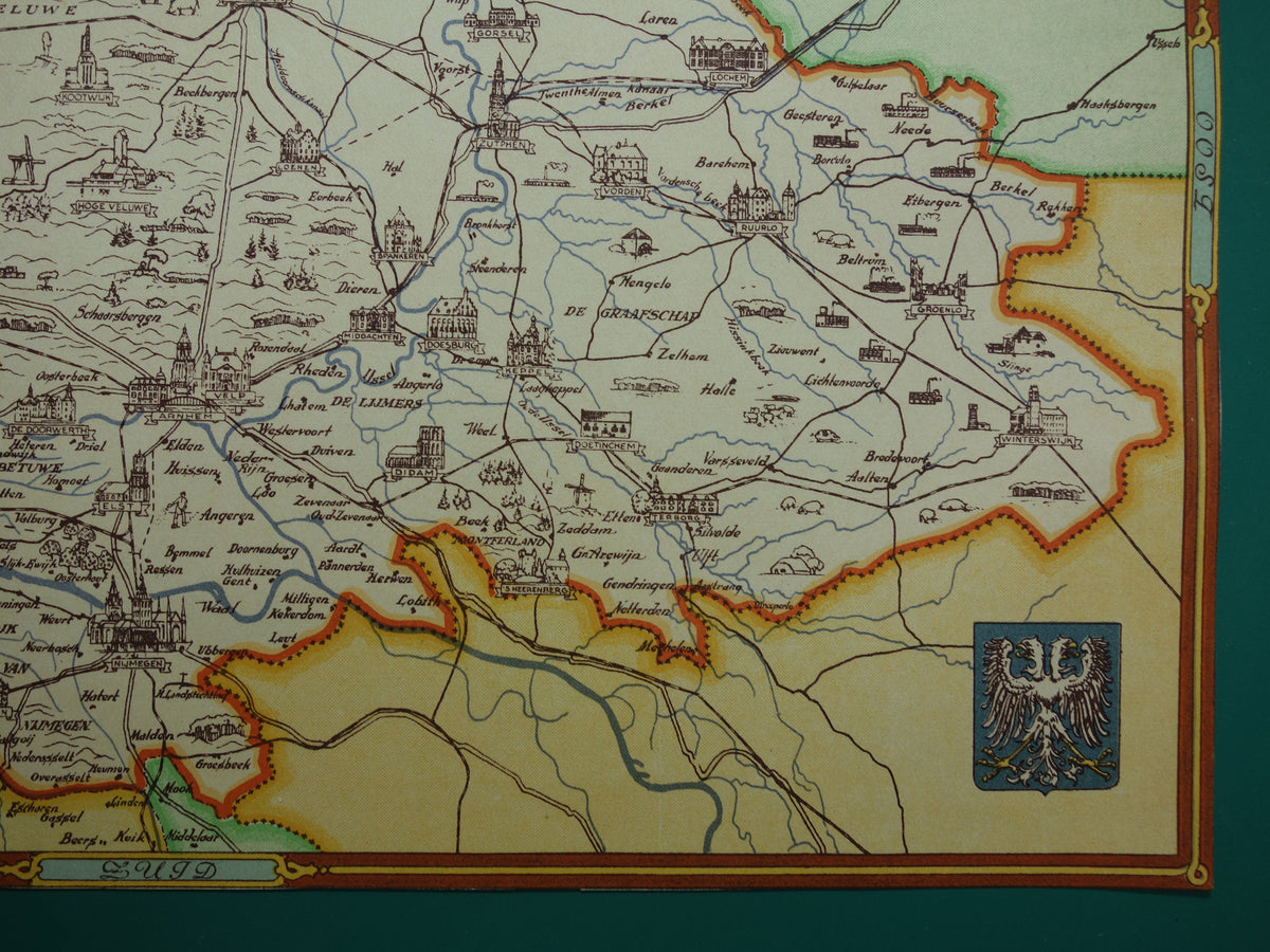 GELDERLAND Vintage kaart van de provincie Gelderland in 1940 Oude historische landkaart