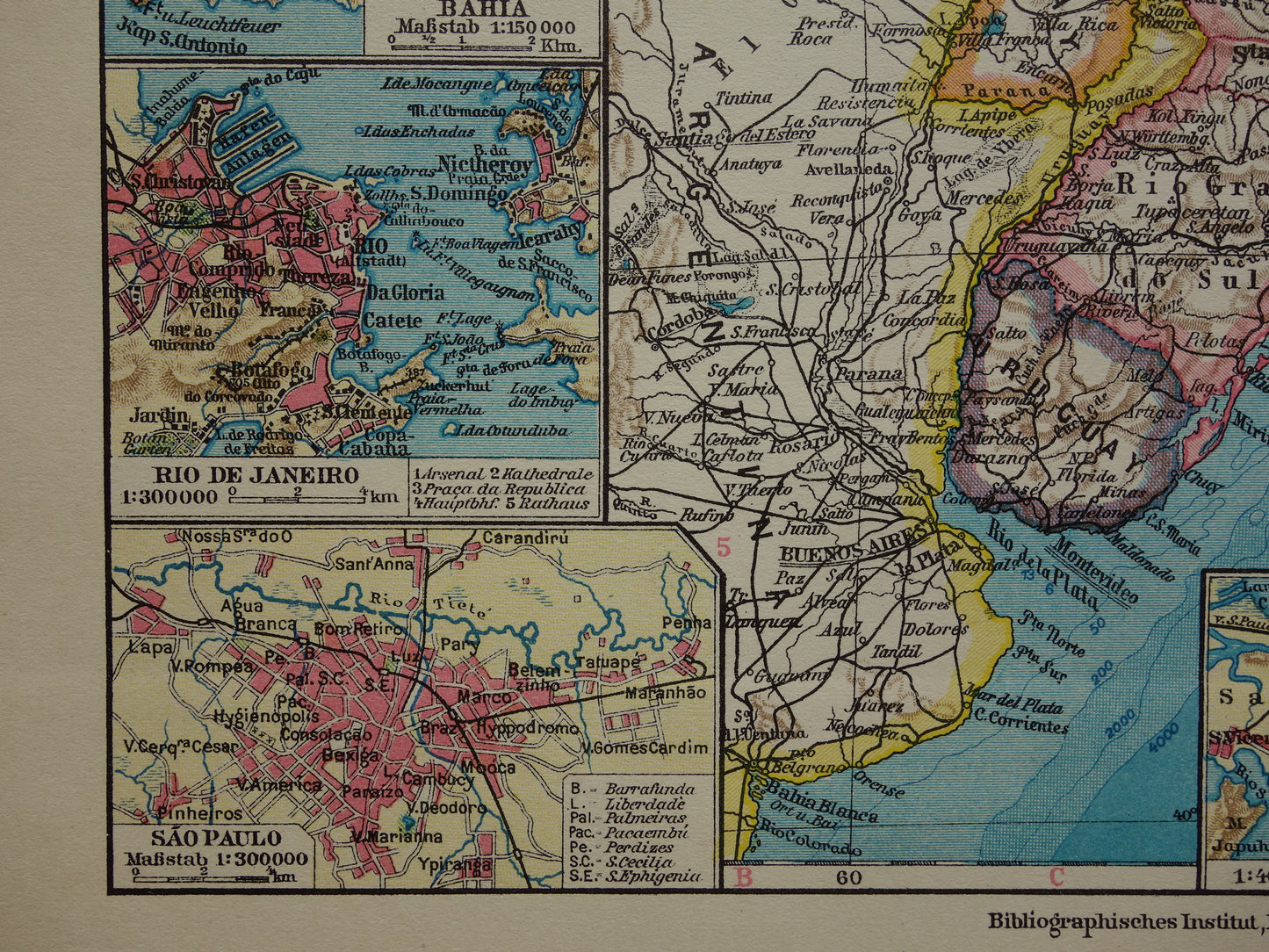 Brazil old map of Brazil from 1928 original vintage map Rio de Janeiro Bahia Sao Paolo